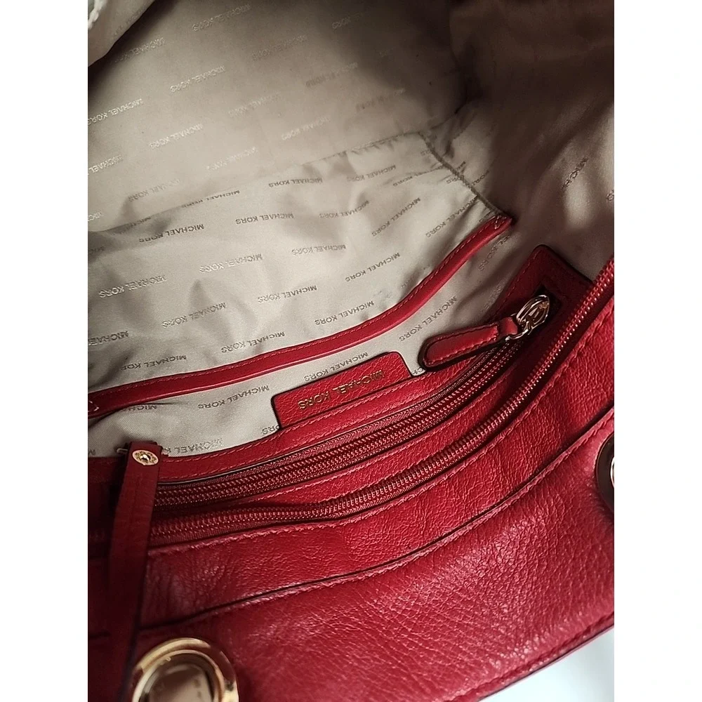 Michael Kors Bedford Large Pocket Tote Bag Flame Red Pebbled Leather 30H4GBFT6L